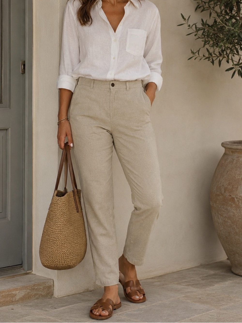 Talbots Linen Blend Pants Women’s Size 10 Beige Neutral Straight